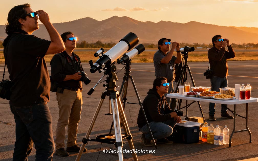 Telescopios y aficionados preparados para observar el eclipse en Autopía Eclipse 2026 Telescopios y aficionados preparados para observar el eclipse en Autopía Eclipse 2026